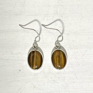 NEW Sterling Silver Natural Tiger Eye Earrings 925 Dangle Earrings NEW Jewelry